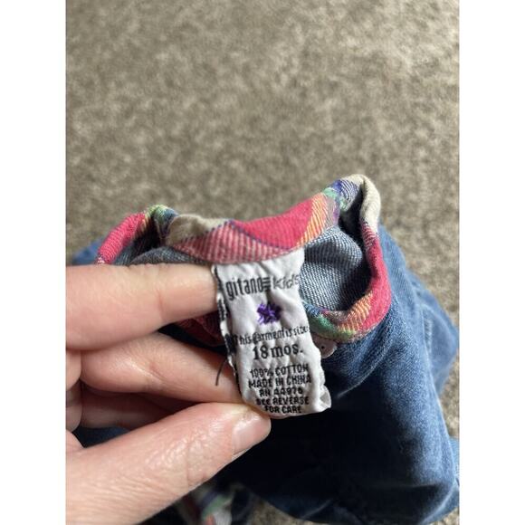 Vintage Gitano Kids Romper Girls 18M Blue Denim Jean Hearts Floral Bows 90s - Picture 4 of 4